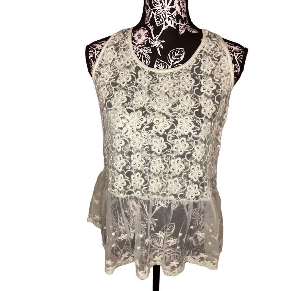 Pastel Green Ruby & Bloom Floral Lace Tank Top Ruffles Boho Bohemian Hippie